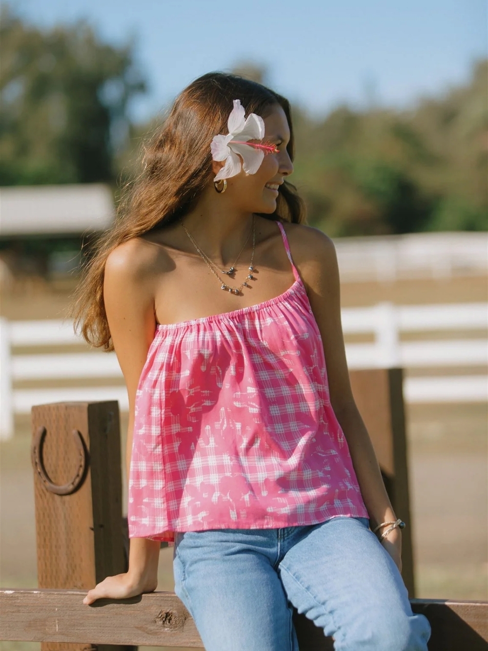 Kiele Makana Palaka Hibiscus Quilt One Shoulder Top